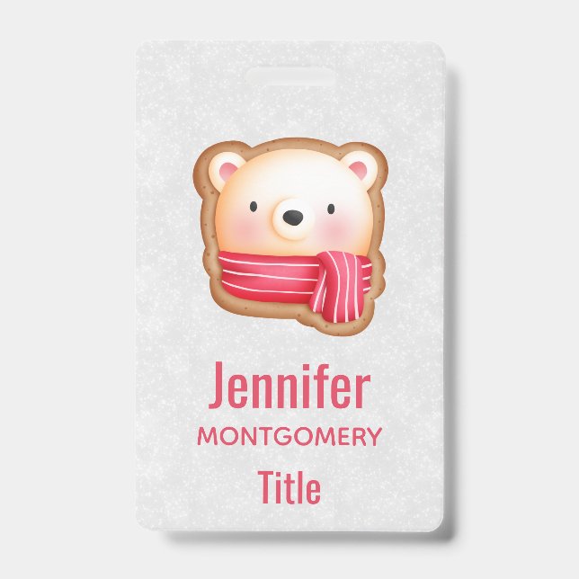 Badge Cute Bear Face Red Scarf et Rosy Cheeks Christmas (Front)