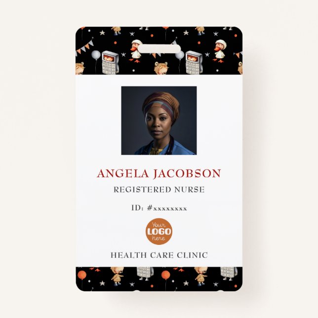 Badge Cute Black White Pediatric Registered Nurse Logo (Devant)