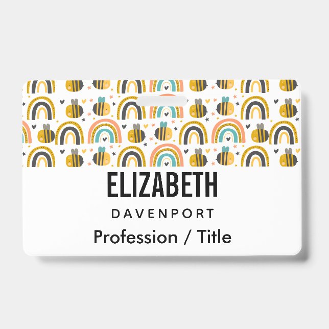 Badge Cute Bumble Bee et Rainbows Motif (Avant)