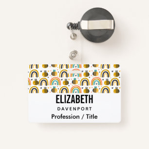 Badge Cute Bumble Bee et Rainbows Motif