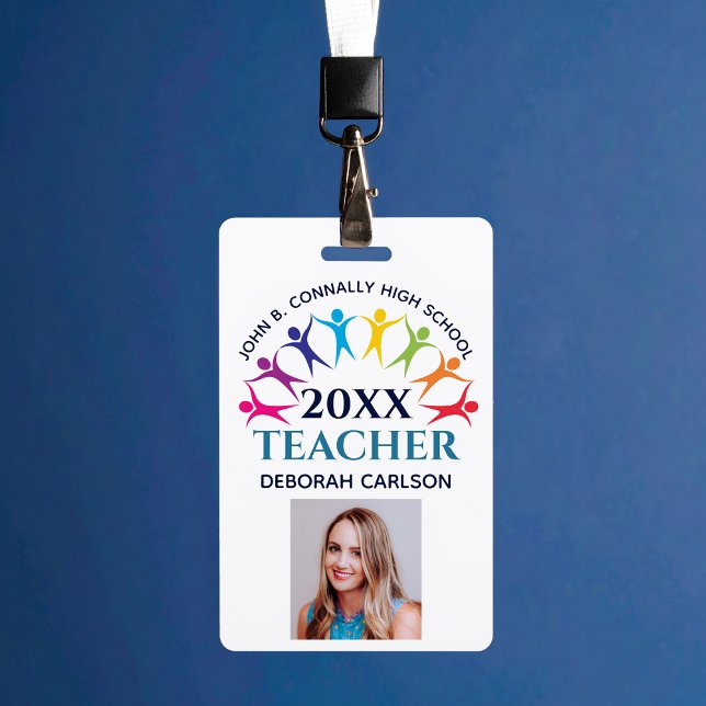 Badge Cute Custom School Teacher Rainbow Staff Bar Code (Créateur téléchargé)