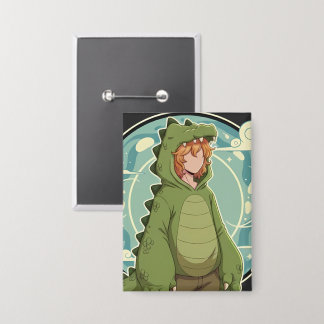 Badge Cute Dino Friend Anime Boy - Green Dinosaur