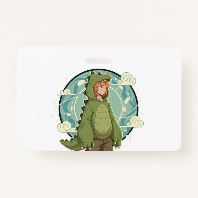 Badge Cute Dino Friend Anime Boy - Green Dinosaur (Devant)