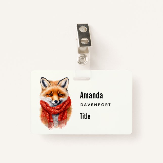 Badge Cute Fox in a Red Scarf Autumn Image Business (Devant avec clip)