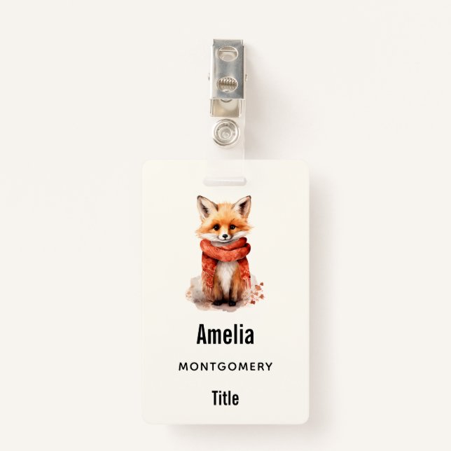 Badge  Cute Fox Pup in a Red Scarf (Devant avec clip)