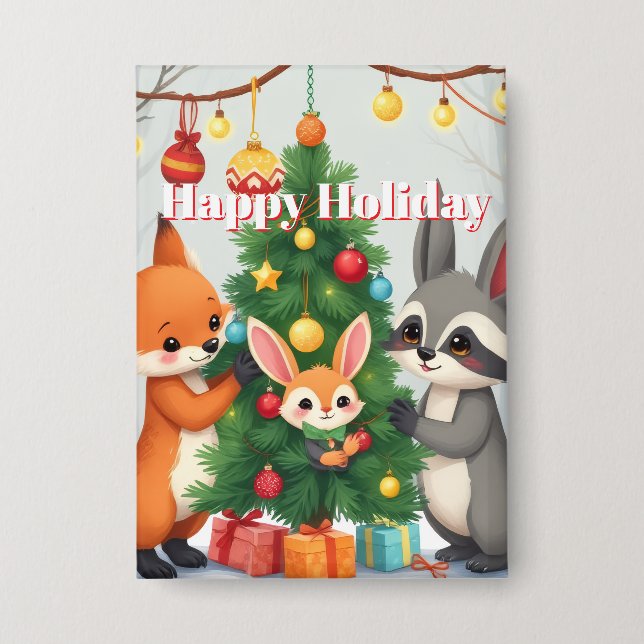 Badge  Cute Fox, Raccoon, & Bunny Christmas Keepsake (Recto)