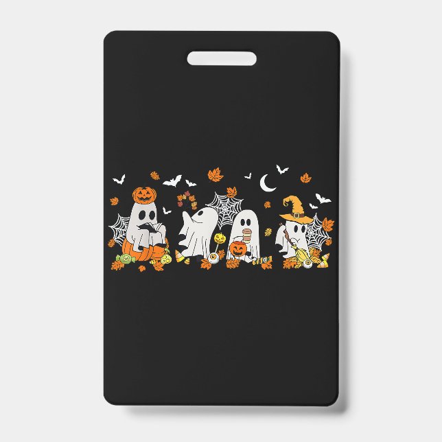 Badge Cute Ghost Boire Café Halloween Fall Ghost Bo (Avant)