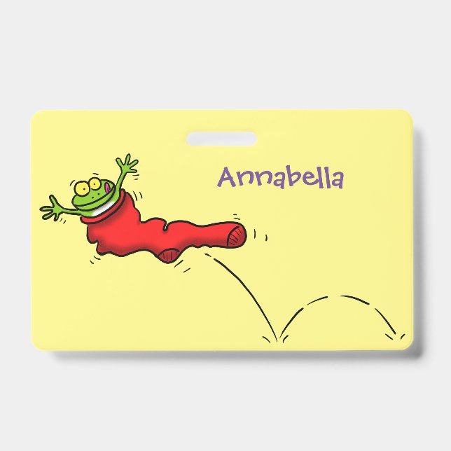 Badge Cute grenouille dans une chaussette rouge saut de  (Avant)