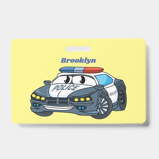 Badge Cute happy police car cartoon illustration (Face)