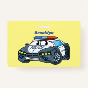 Badge Cute happy police car cartoon illustration