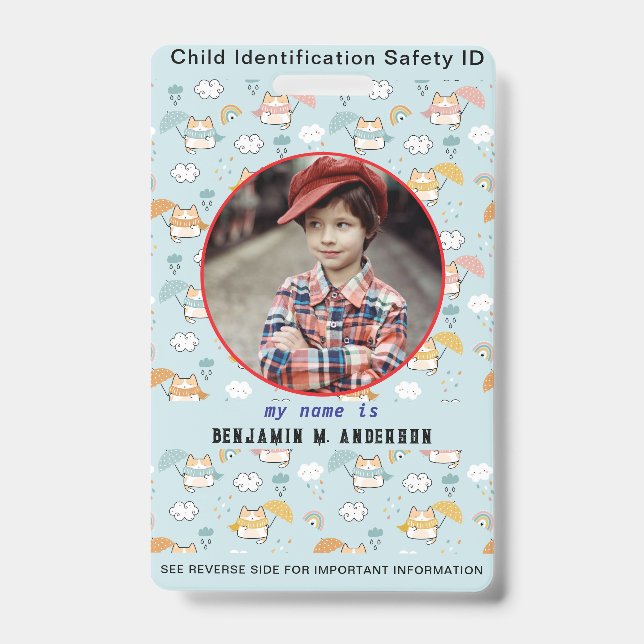 Badge Cute Kid's Cat Colorful Custom Photo ID enfant (Avant)