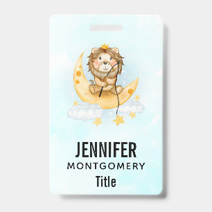 Badge Cute Lion Pêche sur l'aquarelle de la lune