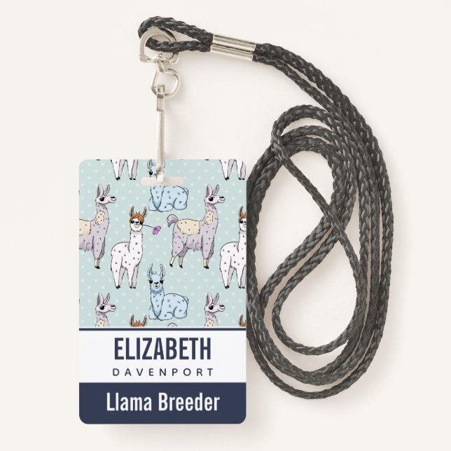 Badge Cute Llama Motif Pois (Devant avec lanière)