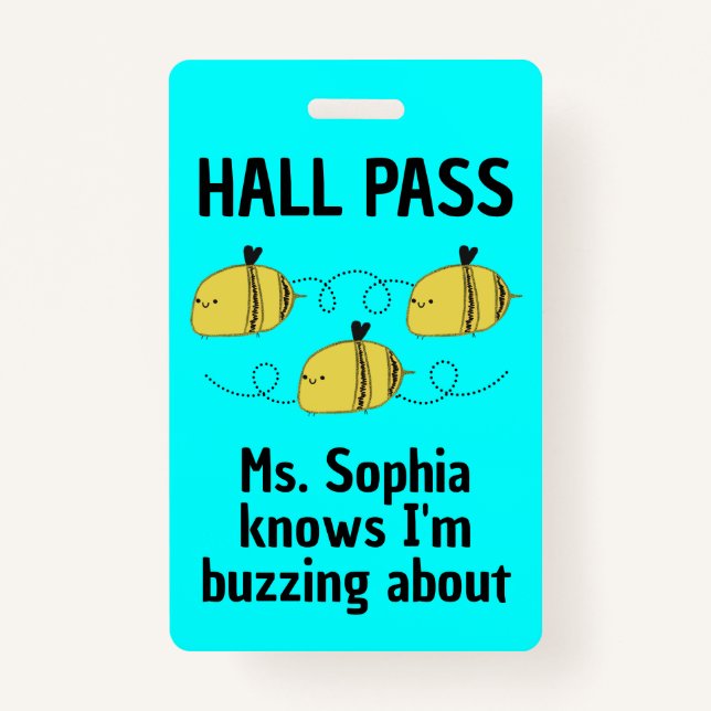 Badge Cute personnalisable Hall Pass Bumble Bee Team Spi (Devant)