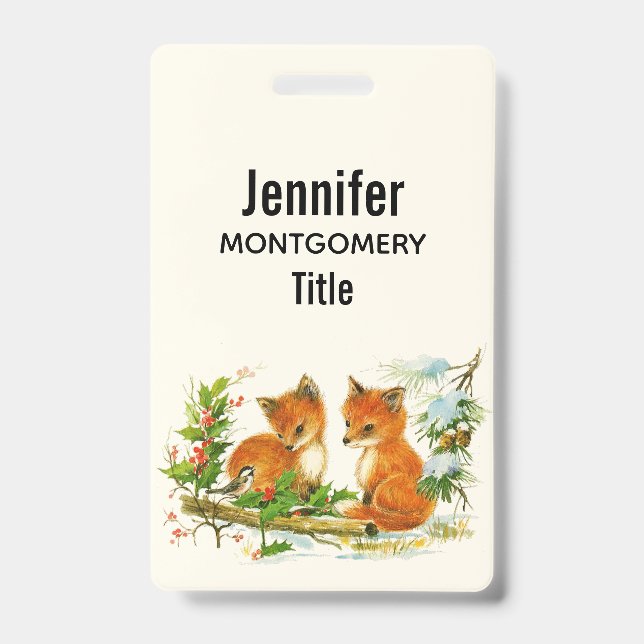 Badge Cute Vintage Foxes Retro Christmas Scene (Avant)
