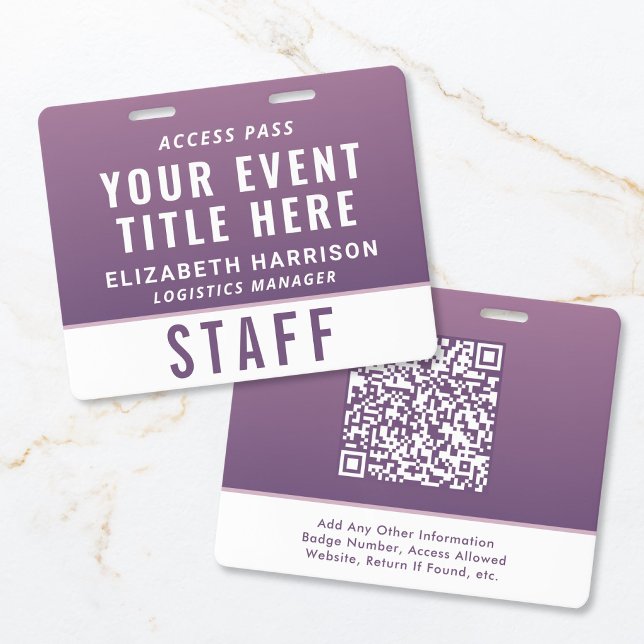 Badge d'accès ID d'événement Violet Code QR modern (Modern QR Code Purple Event Access ID Badge)
