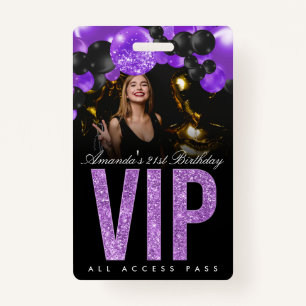 Badge d'accès VIP personnalisable en noir et viole