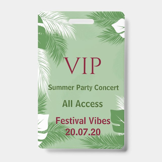 Badge d'accès VIP pour une fête sur la plage tropi (Avant)
