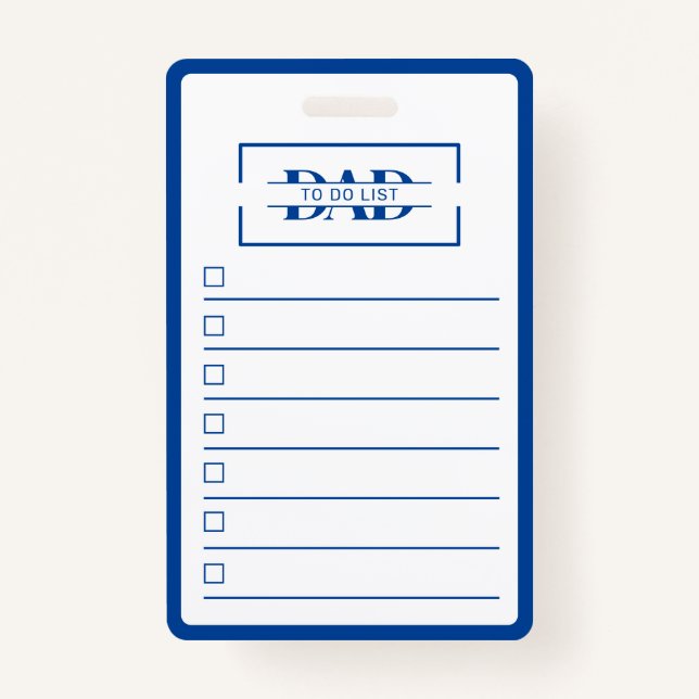 Badge Dad Modern Blue Monogram To Do List (Devant)