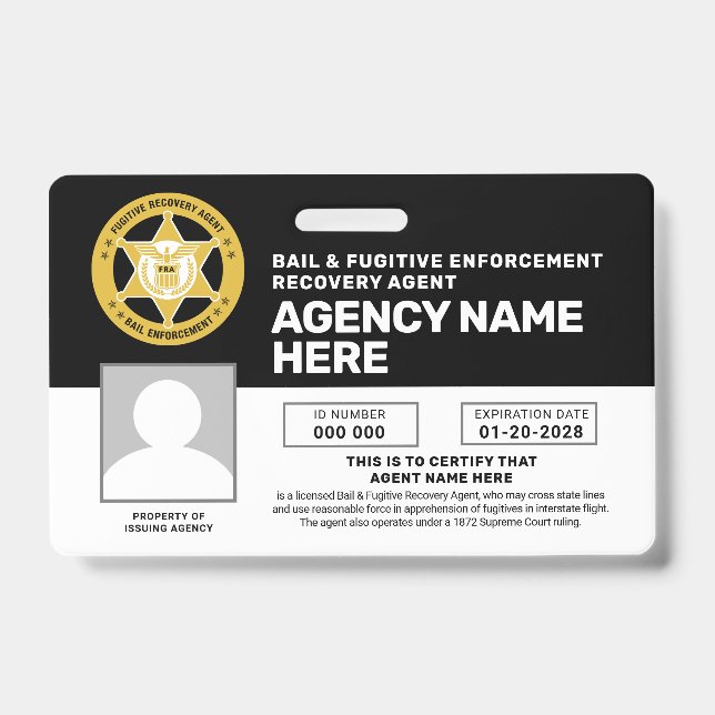 BADGE D'AGENT DE RÉCUPÉRATION DE CAUTION ET DE FUG (Avant)