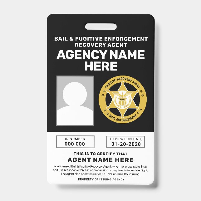BADGE D'AGENT DE RÉCUPÉRATION DE CAUTION ET DE FUG (Avant)
