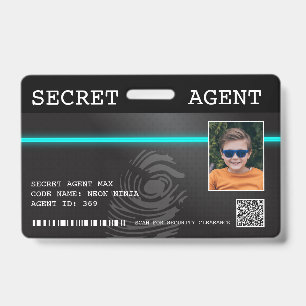 Badge d'agent secret espion interactif - Noir/Turq