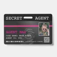 Badge d'agent secret interactif espion - Noir/Rose