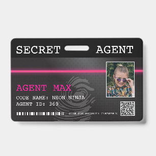 Badge d'agent secret interactif espion - Noir/Rose