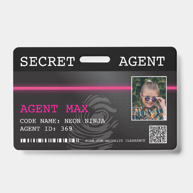 Badge d'agent secret interactif espion - Noir/Rose (Avant)
