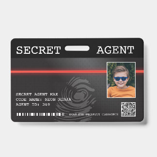 Badge d'agent secret interactif espion - Noir/Roug