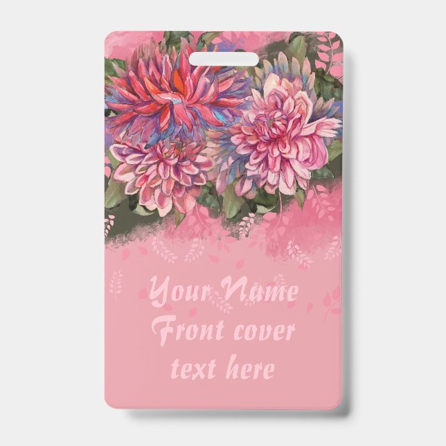 Badge Dahlias fleurs rose aquarelle (Avant)
