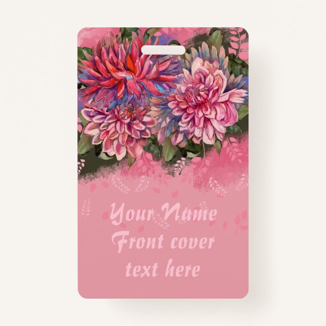 Badge Dahlias fleurs rose aquarelle (Devant)
