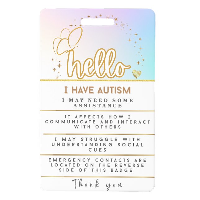 Badge d'alerte Autisme Identifiant Autistique (Autism Alert Autistic Contact id Badge)