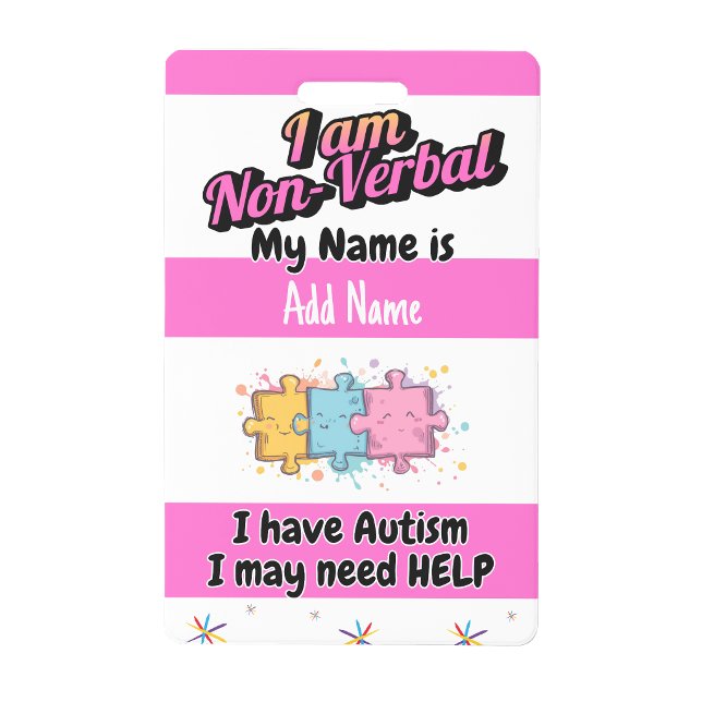 Badge d'alerte pour l'autisme, contact autistique  (Autism Alert Nonverbal Autistic Contact Badge)