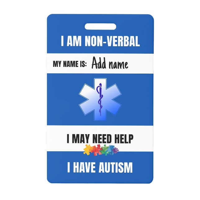 Badge d'alerte pour l'autisme, contact autistique  (Autism Alert Nonverbal Autistic Contact Badge)