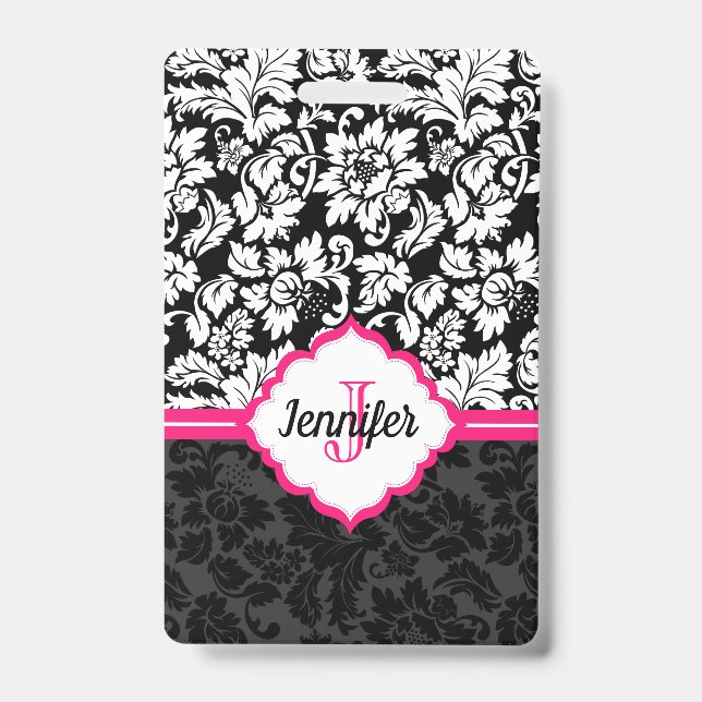 Badge Damas noir blanc et rose monogrammé (Avant)