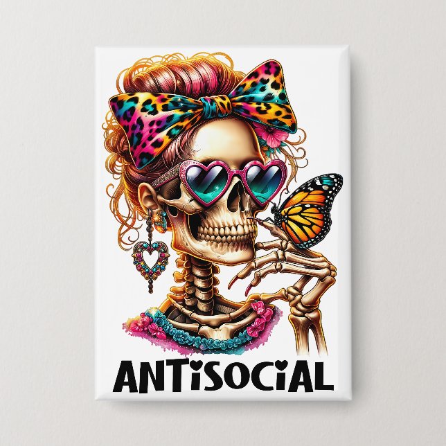 Badge Dame de squelette antisociale (Recto)