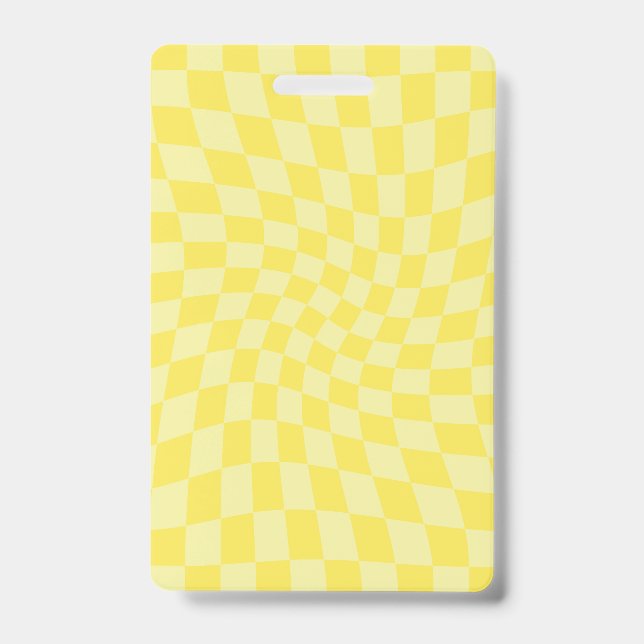 Badge Damier ondulé pastel jaune citron rétro   (Avant)