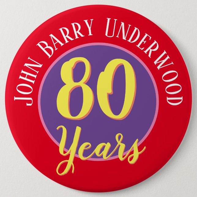 Badge d'anniversaire 80e à personnaliser. (Devant)