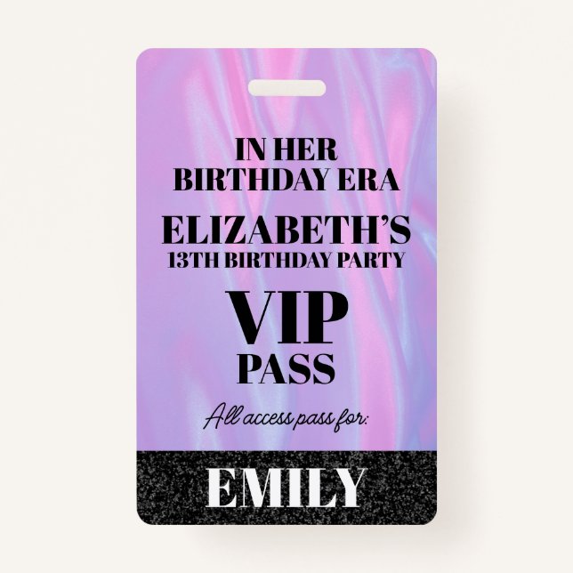 Badge Dans son âge d'anniversaire VIP PASS Custom Party  (Devant)