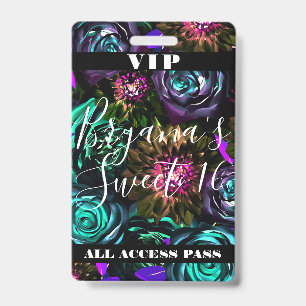 Badge Dark Wonderland Bold Glamor Floral Sweet 16 VIP
