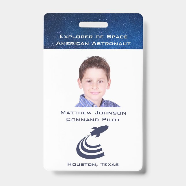 Badge d'astronaute fictif pour enfants personnalis (Avant)