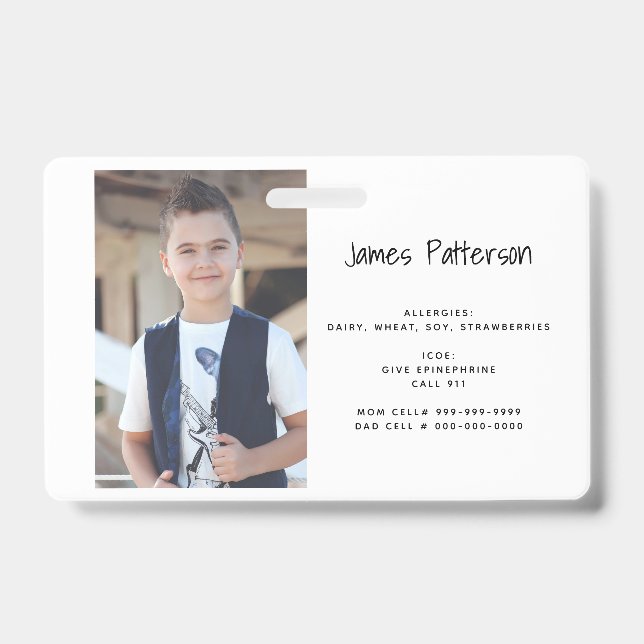 Badge d'avertissement d'alerte d'allergie pour enf (Avant)