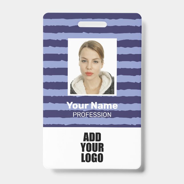 Badge de carte d'identité d'employé à rayures bleu (Avant)