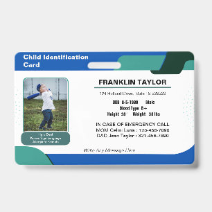 Badge de carte d'identité d'urgence pour enfant av
