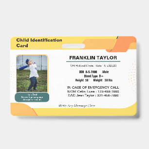 Badge de carte d'identité d'urgence pour enfants a