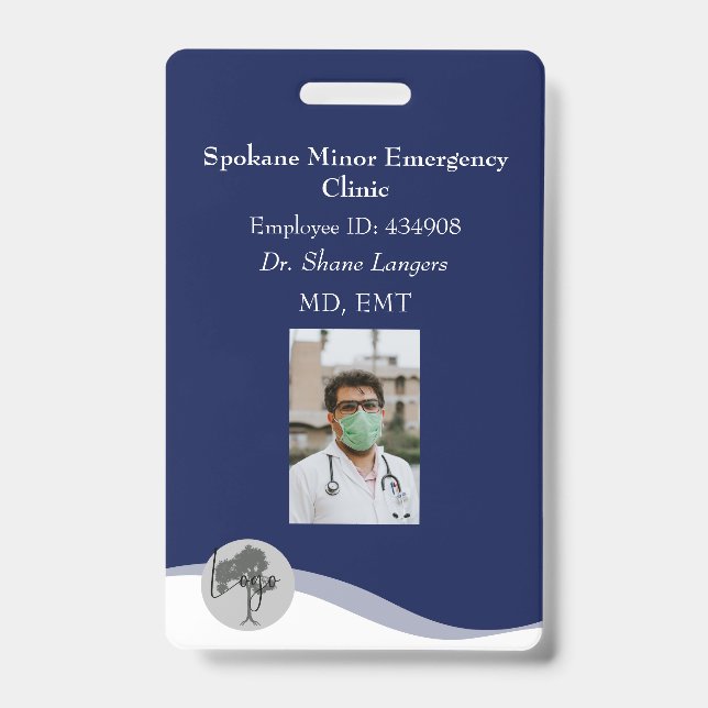 Badge de carte d'identité médicale Navy avec cordo (Avant)
