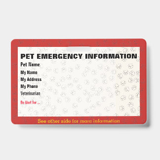 Badge de carte d'information d'urgence pour animau