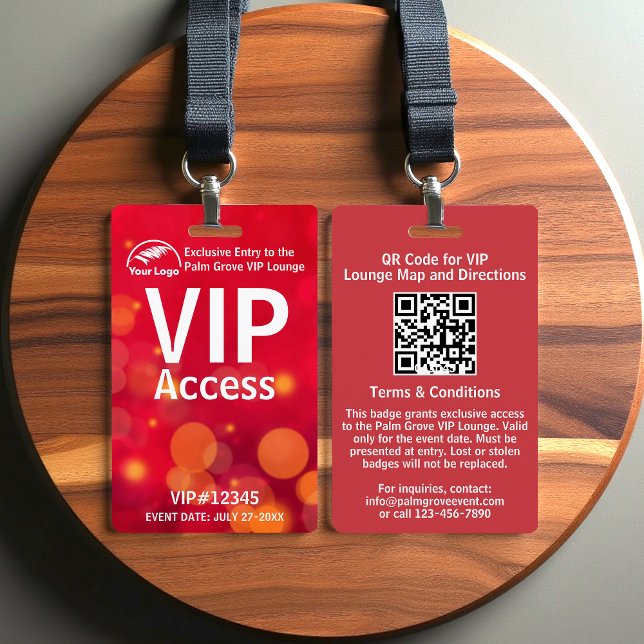 Badge de carte VIP | Code et logo Red Bokeh QR per (Créateur téléchargé)