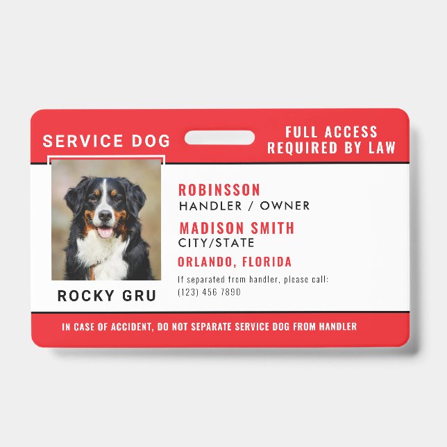Badge de Chien d'Assistance Personnalisé (Avant)